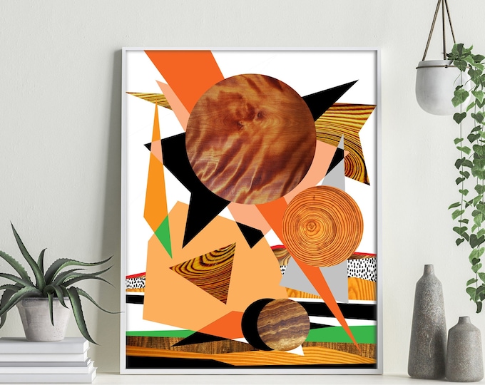 Retrograde - Digital abstract modern woodgrain collage painting limited edition poster print Size A3 - art illustration