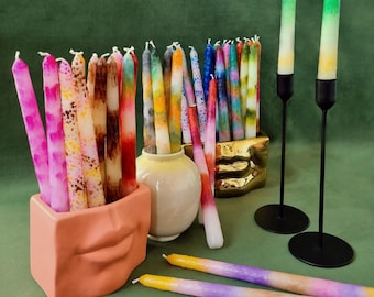 Handmade artizan dinner candles colourful & textured