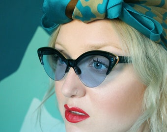 Veronica 50's 90's retro style sunglasses blue teal cat eye tinted lenses