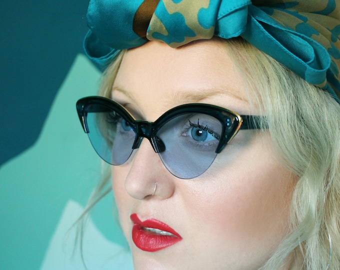 Veronica 50's 90's retro style sunglasses blue teal cat eye tinted lenses