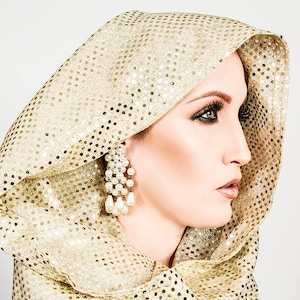 Light gold sequin hood scarf handmade Empress cowl