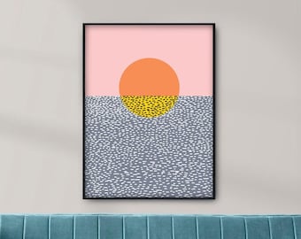 Sunrise - Digital abstract seascape painting limited edition poster print Size A3 - art illustration