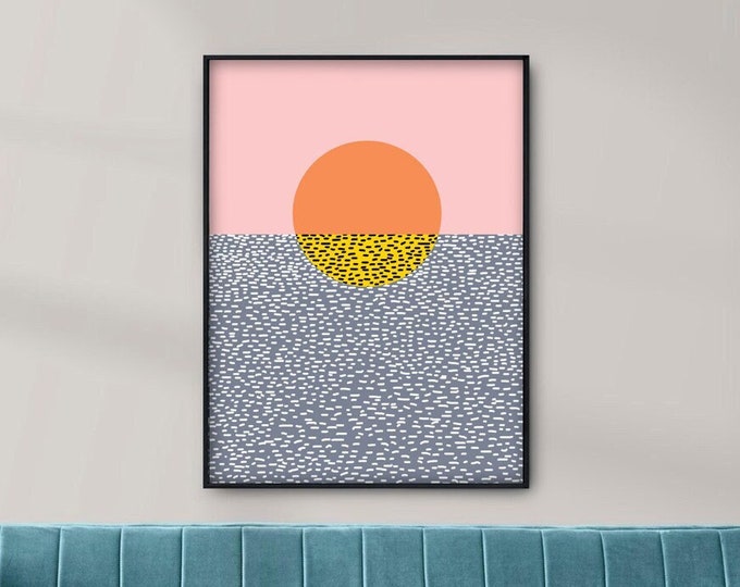 Sunrise - Digital abstract seascape painting limited edition poster print Size A3 - art illustration