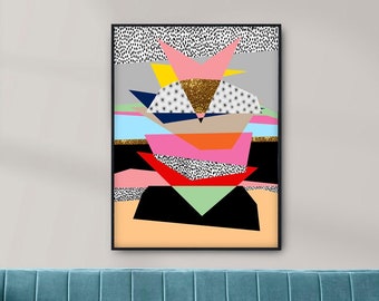 V On Top - Digital abstract modern collage painting limited edition poster print Size A3 - art illustration