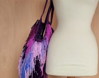 Handmade Shaggy market bag string Shopper: Purple blue pink