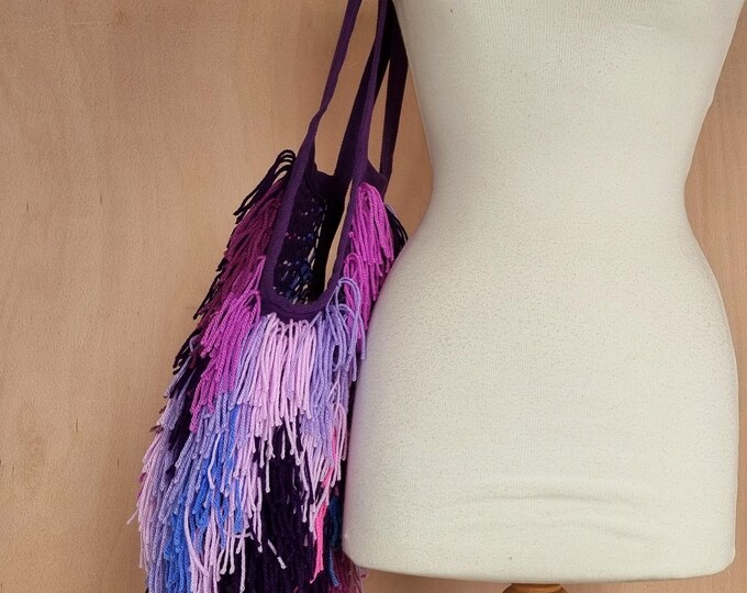 Handmade Shaggy market bag string Shopper: Purple blue pink
