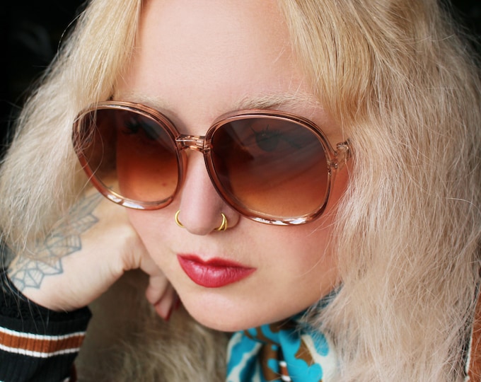 Oversized 70s sunglasses beige brown ombre lenses - DENISE