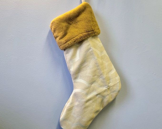 Handmade Christmas stocking vintage fabric & faux fur trim