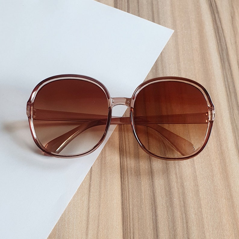 Oversized 70s sunglasses 80's retro beige brown tinted ombre lenses DENISE image 4