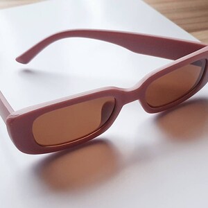 Rose 90's Y2K retro matte blush pink rectangular sunglasses with brown tinted lenses image 8