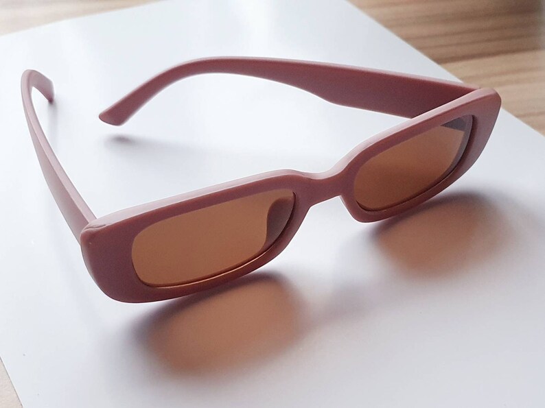 Rose 90's Y2K retro matte blush pink rectangular sunglasses with brown tinted lenses image 8