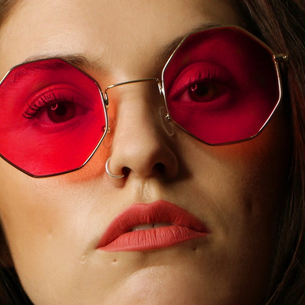 REDUCED 10% OFF - 60s red sunglasses - Beatnik tinted lenses John Lennon style glasses - JANICE