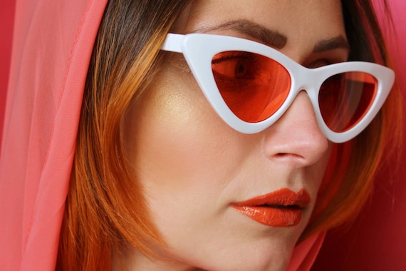 Thelma 50's 90's Retro white neon orange red tint… - image 1