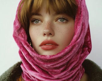 Hollywood velvet pink snood infinity scarf