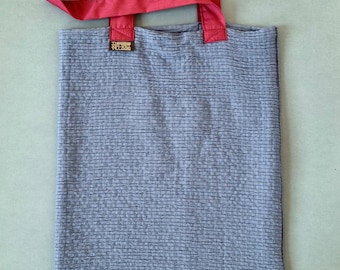 Handmade tote bag blue & burgundy upcycled fabric