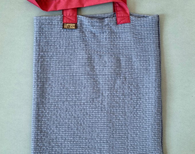 Handmade tote bag blue & burgundy upcycled fabric