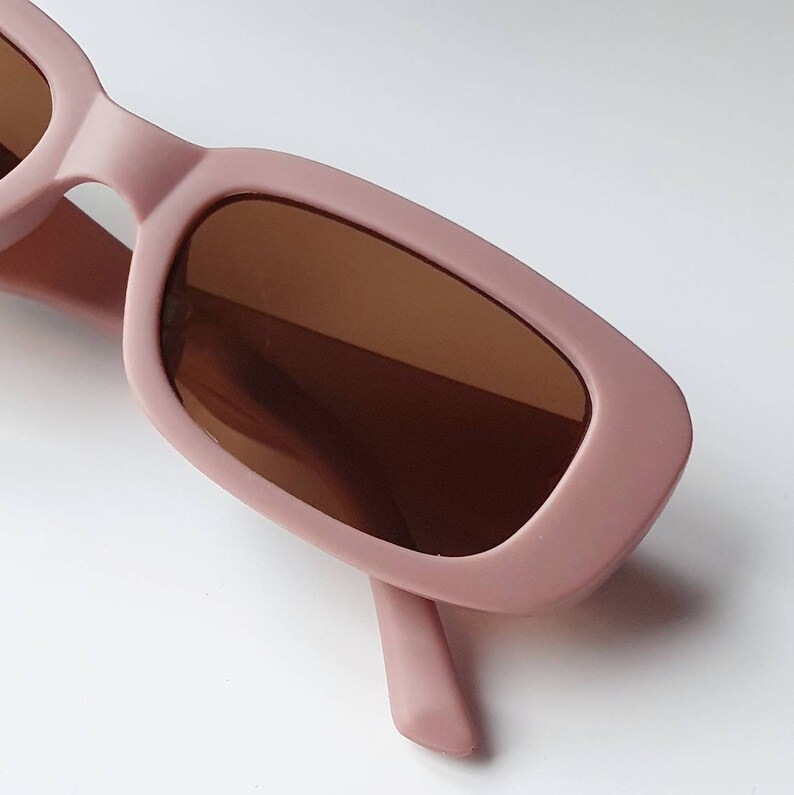 Rose 90's Y2K retro matte blush pink rectangular sunglasses with brown tinted lenses image 6
