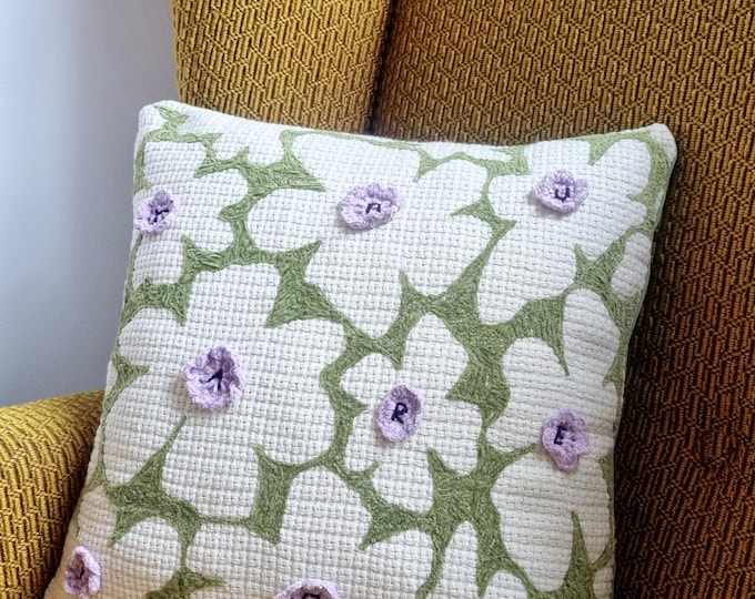 YOU ARE ACE retro floral hand embroidered cushion