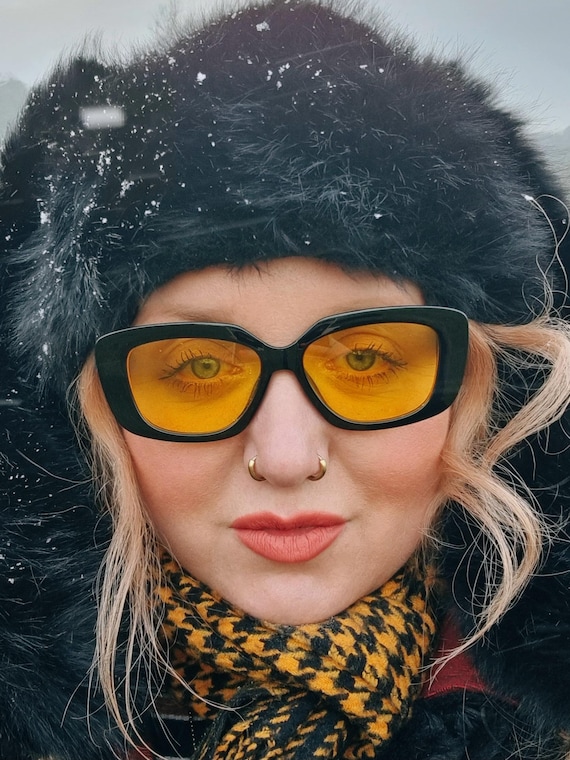 90's style chunky rectangular black sunglasses wi… - image 1