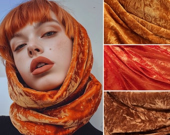 Hollywood rust orange brown soft velvet snood handmade cowl hood infinity scarf - options available