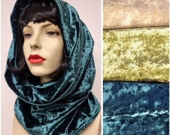 Hollywood gold olive green & forest green soft velvet snood handmade cowl hood infinity scarf - options available