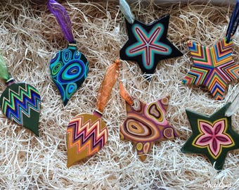 Hand-painted ceramic bauble trippy Christmas tree decorations