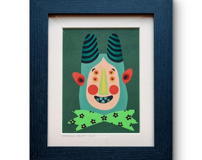 Mysterious Spectre 'Golig' original framed ugly cute guardian acrylic painting