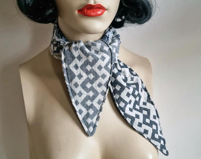 Cotton abstract grey reversible necktie handmade neck scarf