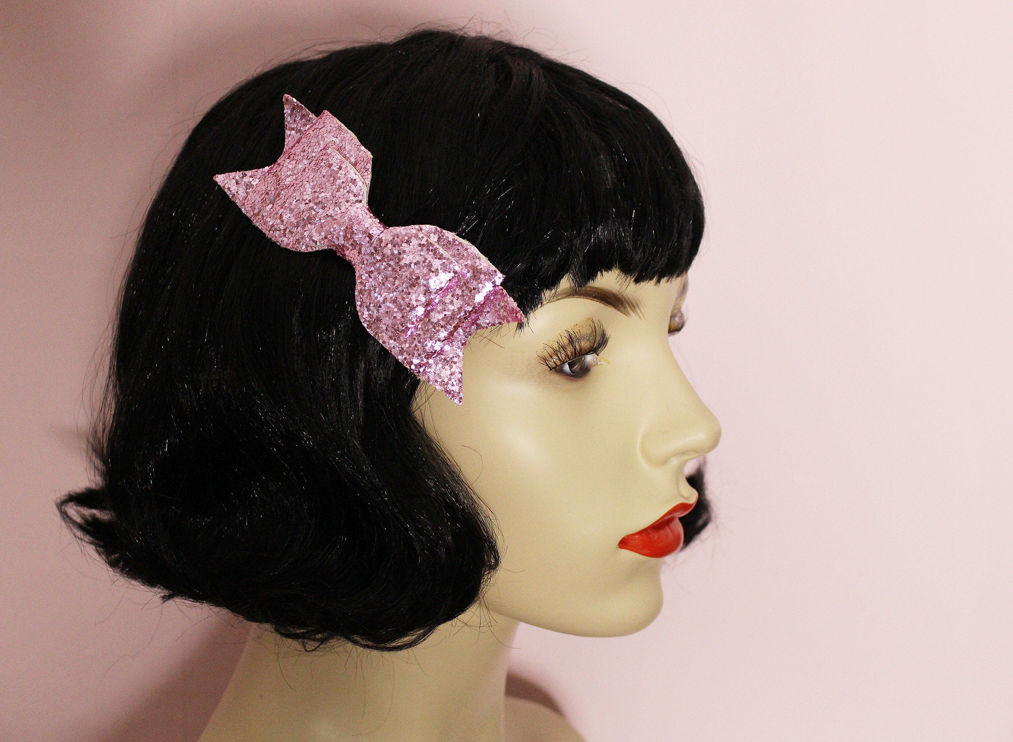 Sale Off Baby Pink Sparkly Glitter Double Hair Bow Barrette Clip Sale Off Baby Pink Sparkly Glitter Double Hair Bow Barrette Clip