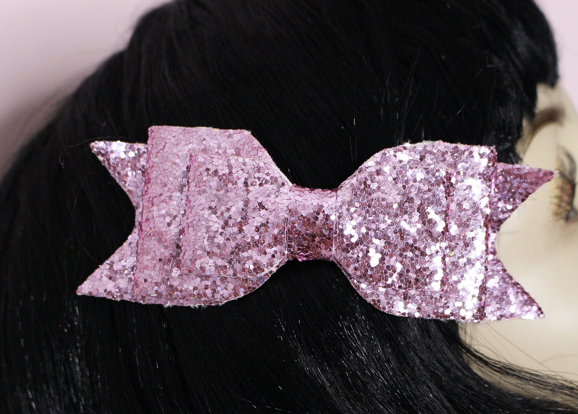 Sale Off Baby Pink Sparkly Glitter Double Hair Bow Barrette Clip