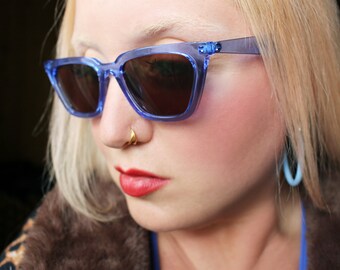 REDUCED - 10% OFF - Gwen 90's Y2K retro cobalt blue rectangle cat eye brown tinted sunglasses