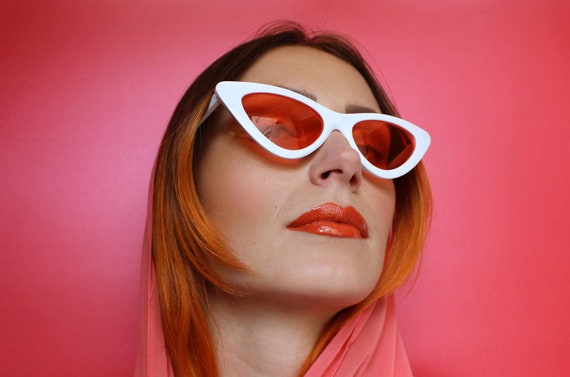 Thelma 50's 90's Retro white neon orange red tint… - image 2