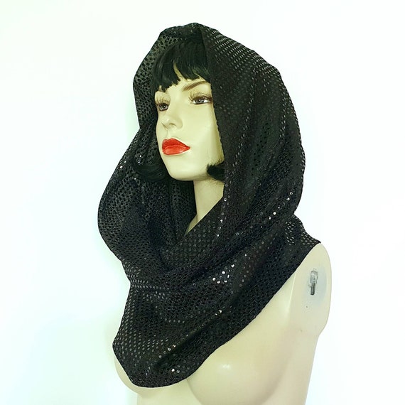 スーパーセール Sequin Black Hood Scarf Snood Handmade Empress Cowl - Etsy Clothing