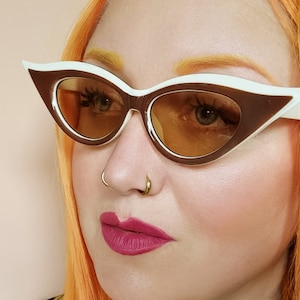 50s cateye sunglasses retro brown & cream pointed wing with tea tinted lenses - AUDREY