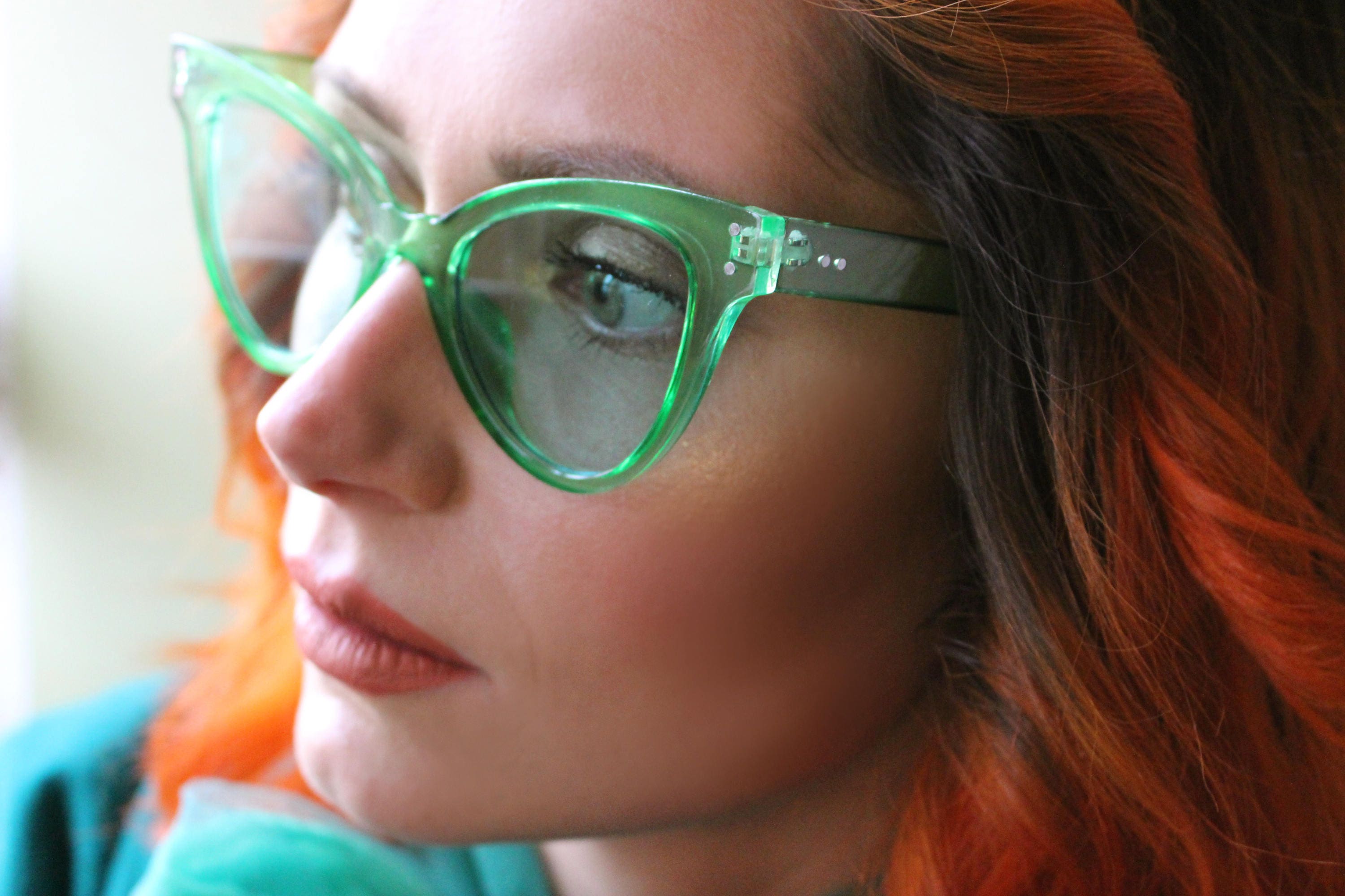 50's 90's Retro green tinted cat eye clear frames & lenses sunglasses