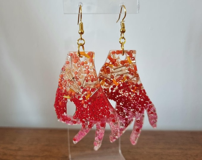 Handmade 'OK' hand gesture charm Earrings – upcycled Jewellery red yellow orange pink