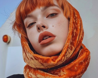 Hollywood rust orange brown soft velvet snood handmade cowl hood infinity scarf - options available