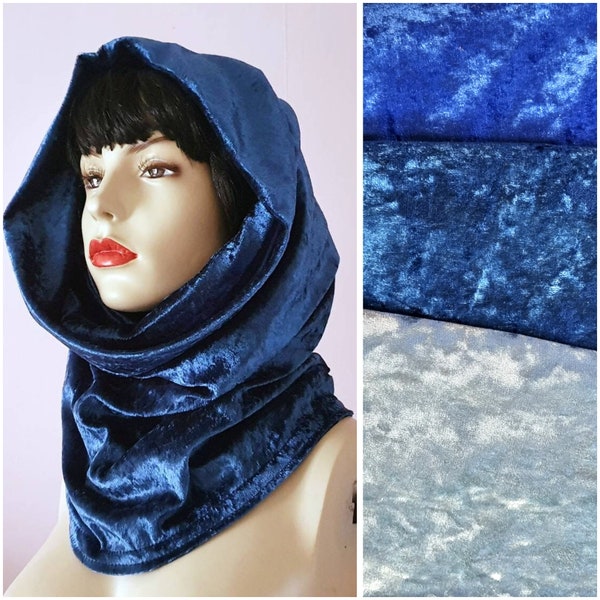 Hollywood soft velvet snood handmade cowl hood infinity scarf in cobalt blue teal & ice blue - options available