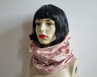 Hollywood velvet snood infinity scarf Rose Gold