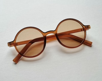 60s retro round sunglasses with brown tea tinted lenses - RINGO