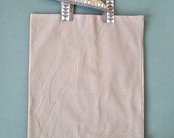 Handmade tote bag upcycled grey pillowcase shopper with orange stitching
