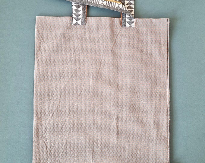 Handmade tote bag upcycled grey pillowcase shopper with orange stitching
