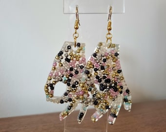 Handmade 'OK' hand gesture charm Earrings – upcycled Jewellery white lilac navy silver gold