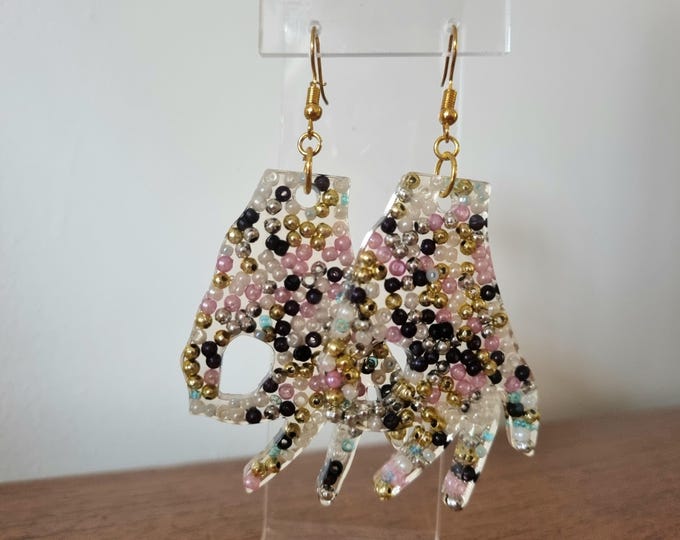 Handmade 'OK' hand gesture charm Earrings – upcycled Jewellery white lilac navy silver gold