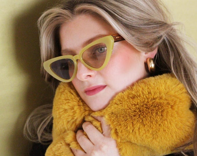 Cateye sunglasses retro yellow green with brown tea tinted lenses - SOPHIA