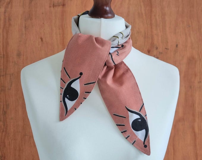 Cotton 'All Seeing Eye' print terracotta necktie handmade neck scarf