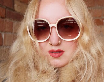 Oversized 70s sunglasses cream brown green black - HEATHER