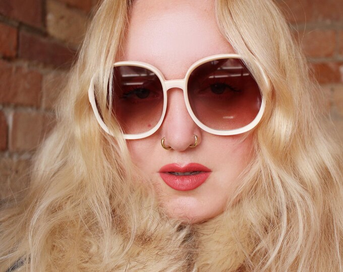 Oversized 70s sunglasses cream brown green black - HEATHER