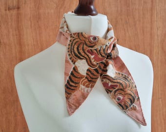 Cotton Tibetan tiger print terracotta necktie handmade neck scarf