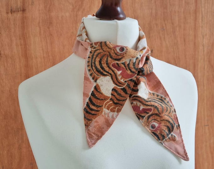 Cotton Tibetan tiger print terracotta necktie handmade neck scarf